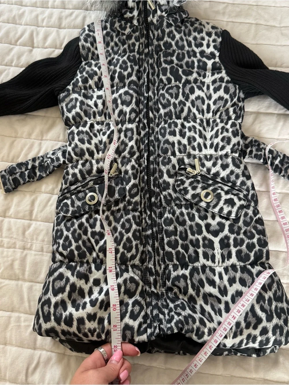 Y2K Urban Republic girls animal print puffer coat jacket faux fur hood size 3T